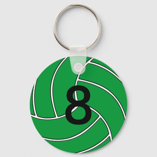 Custom Number Green Volleyball Keychain Keyring