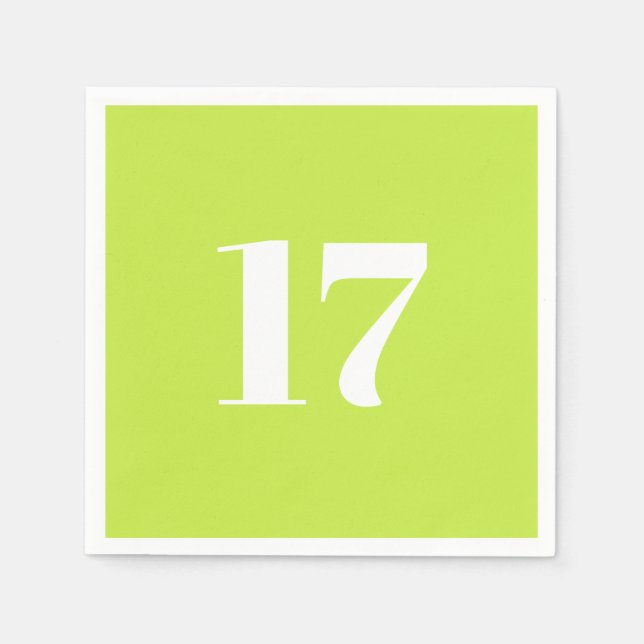Custom Number Initial lime green white birthday Napkins (Front)