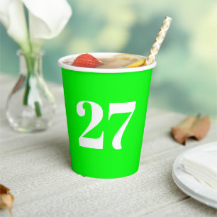 Custom number neon green white monogram birthday paper cups