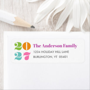 Custom Number New Year Colorful Bold Modern Name Label