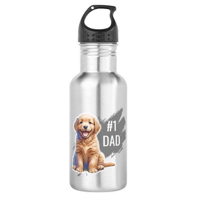 Custom Number One Dad Puppy Dog Stainless Steel Water Bottle (Front)