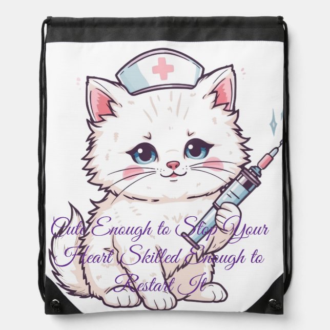 Custom Nurse Cat Skilled Enough Drawstring Bag (Front)