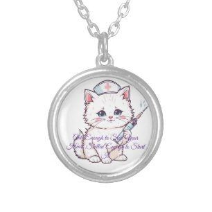 Custom Nurse Cat Skilled Enough Silver Plated Necklace