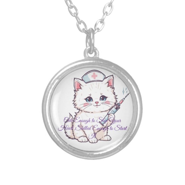 Custom Nurse Cat Skilled Enough Silver Plated Necklace (Front)