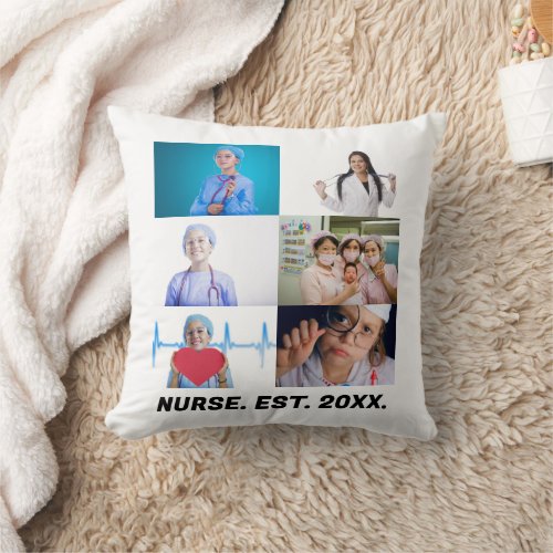 Custom Nurse EST 20XX 6 photo collage Throw Pillow