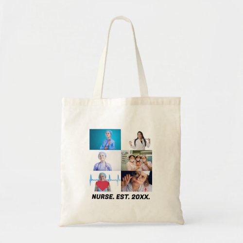 Custom Nurse EST 20XX 6 photo collage  Tote Bag