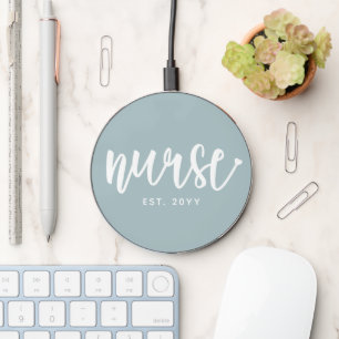 Custom Nurse Est Typography Nurse RN graduation Wireless Charger