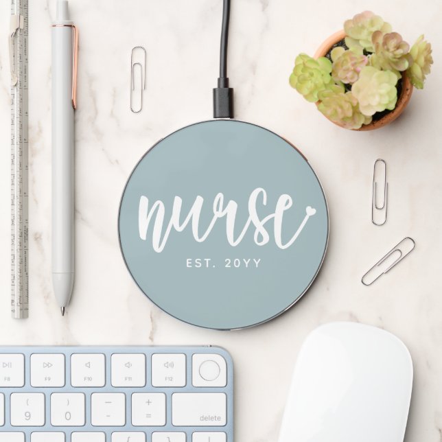 Custom Nurse Est Typography Nurse RN graduation Wireless Charger (Desk)