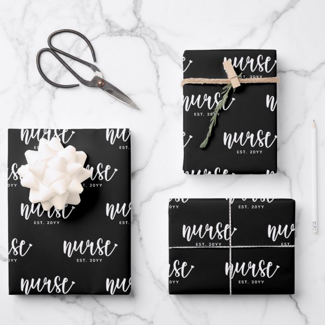 Custom Nurse Est Typography Nurse RN graduation Wrapping Paper Sheets (Front)