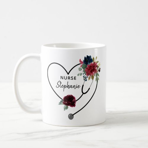 Custom Nurse Floral Stethoscope Heart Coffee Mug