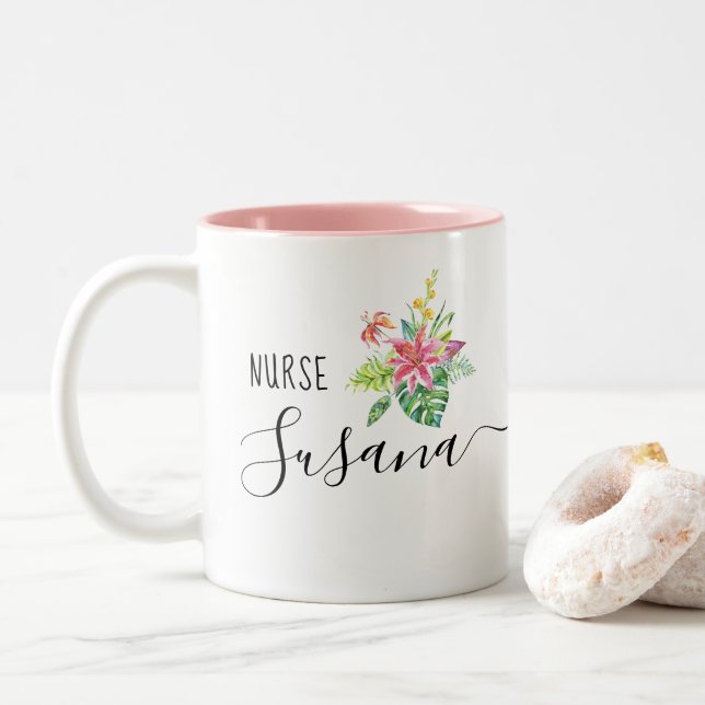 Custom Nurse Grad Nursing School Gift Thank you Two-Tone Coffee Mug (With Donut)