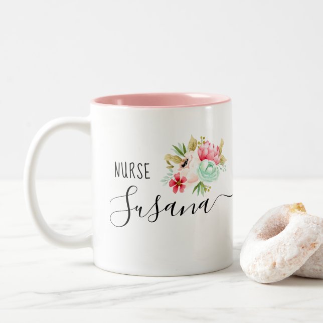 Custom Nurse Grad Nursing School Gift Thank you Two-Tone Coffee Mug (With Donut)