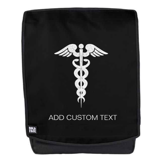 Custom Nurse Medical Caduceus Black White College Backpack (Front)