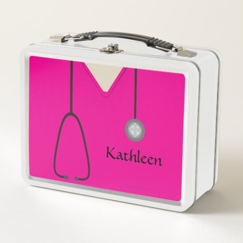 Custom Nurse Medical Scrubs Hot Pink Metal Lunch Box