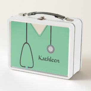 Custom Nurse Medical Scrubs Light Green Metal Lunch Box