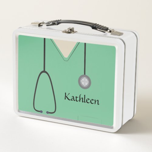 Custom Nurse Medical Scrubs Light Green Metal Lunch Box