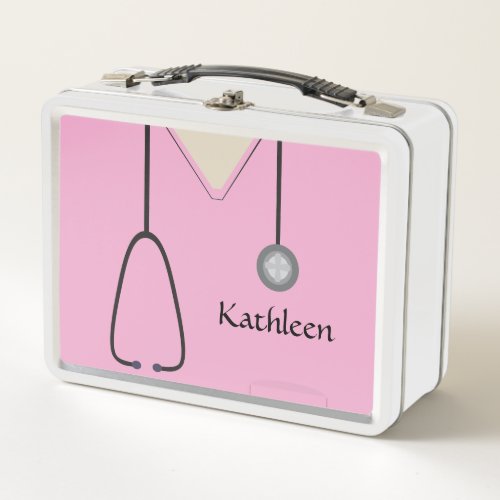 Custom Nurse Medical Scrubs Pink Metal Lunch Box