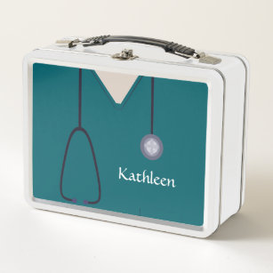 Custom Nurse Medical Scrubs Teal Metal Lunch Box