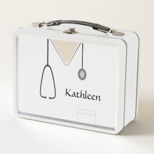Custom Nurse Medical Scrubs White Metal Lunch Box