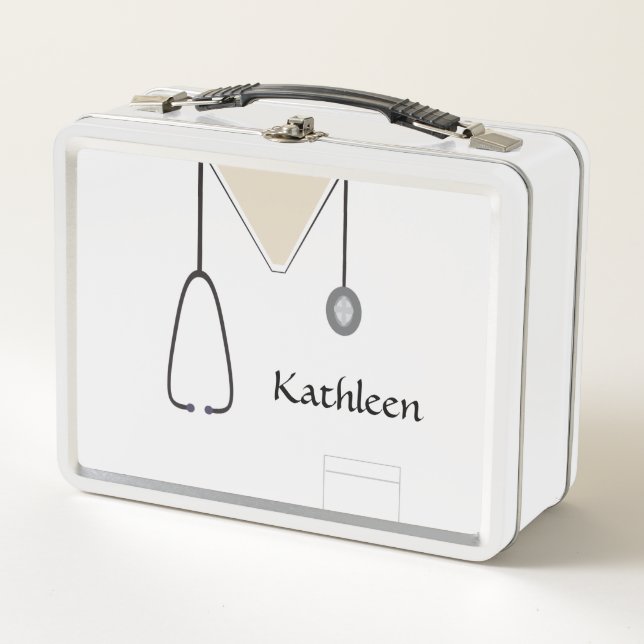 Custom Nurse Medical Scrubs White Metal Lunch Box (Front)