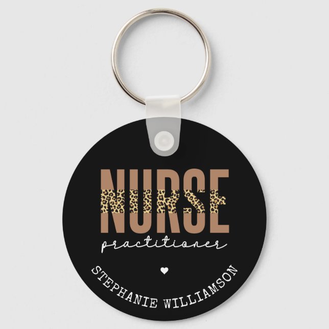 Custom Nurse Practitioner NP cheetah Graduation Keychain (Front)