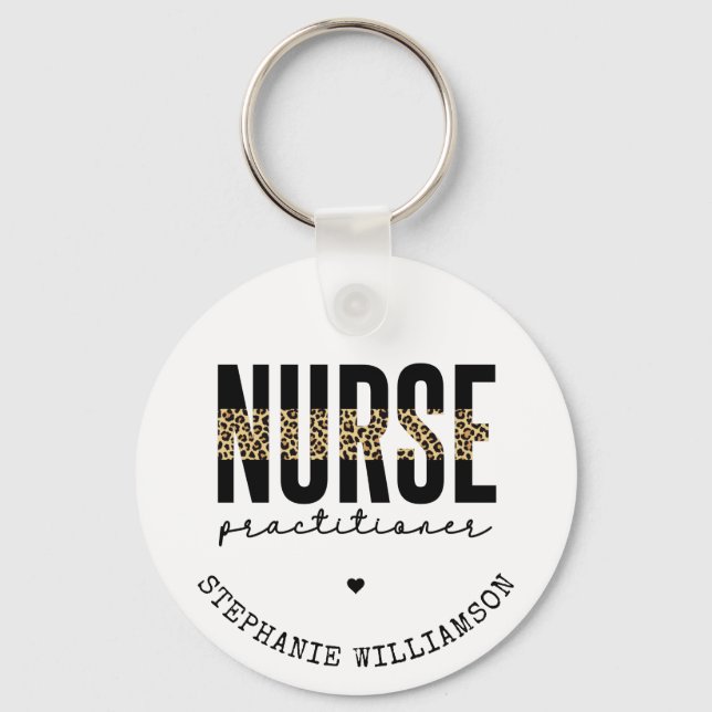 Custom Nurse Practitioner NP cheetah Graduation Keychain (Front)