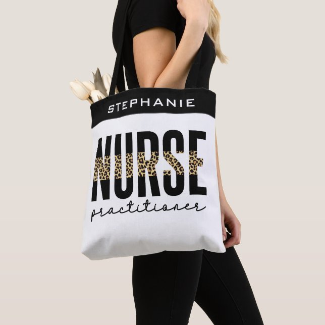 Custom Nurse Practitioner NP cheetah Graduation Tote Bag (Close Up)