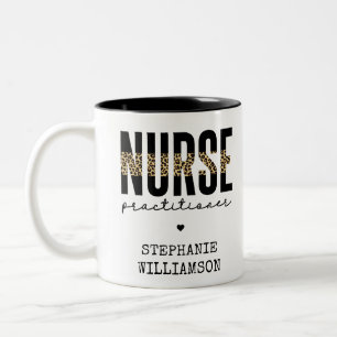 Custom Nurse Practitioner NP cheetah Graduation Two-Tone Coffee Mug