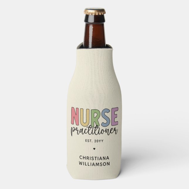 Custom Nurse Practitioner NP Nurse Graduation Bottle Cooler (Bottle Front)