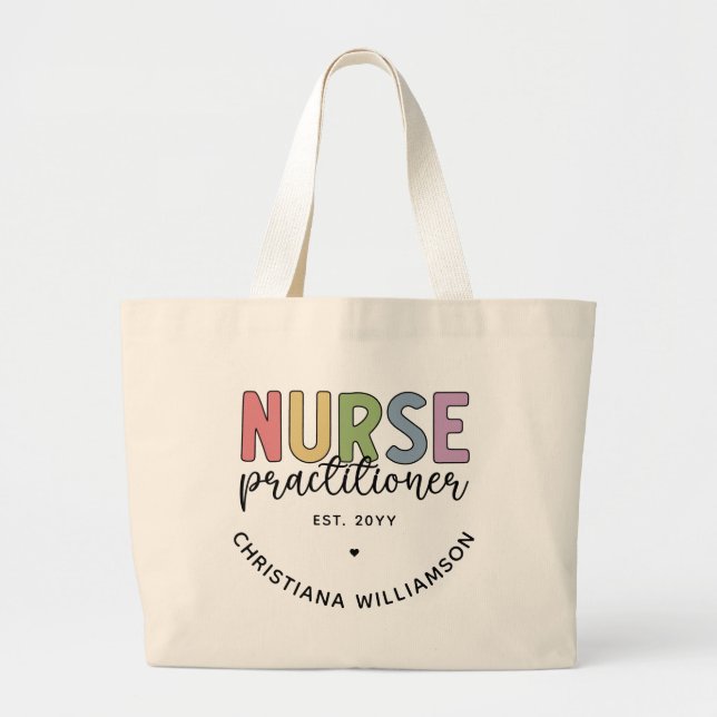 Custom Nurse Practitioner NP Nurse Graduation Large Tote Bag (Front)