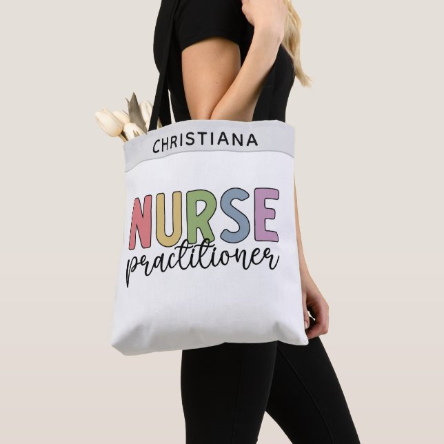 Custom Nurse Practitioner NP Nurse Graduation Tote Bag (Close Up)