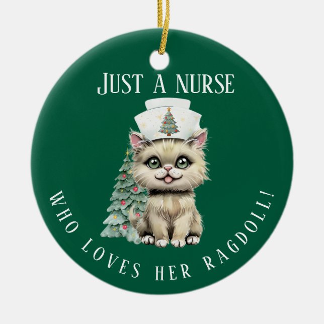 Custom Nurse Ragdoll Cat Christmas Cute  Ceramic Ornament (Front)