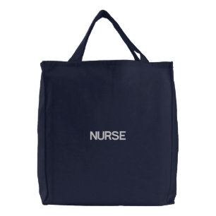 Custom NURSE Text Embroidered Navy Tote Bag