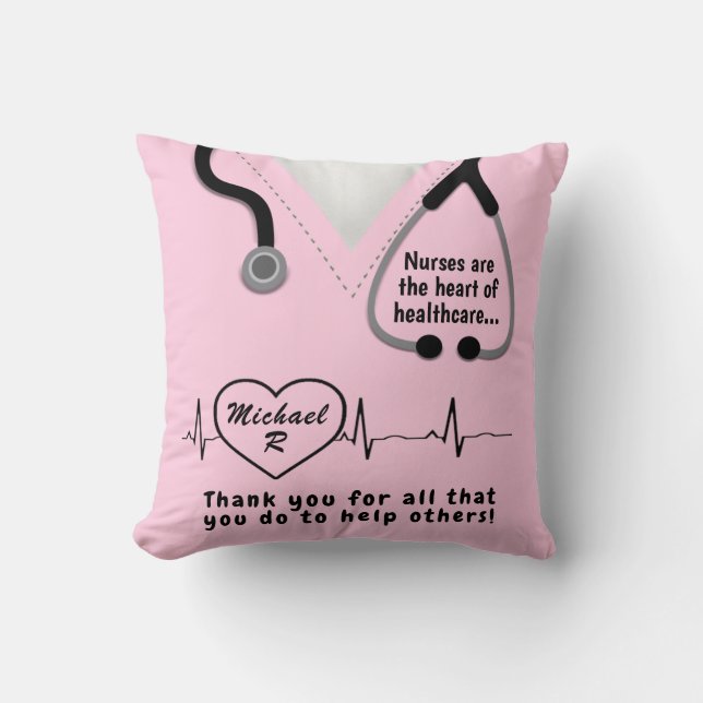 Custom Nurse Thank You Add Name  Throw Pillow (Front)