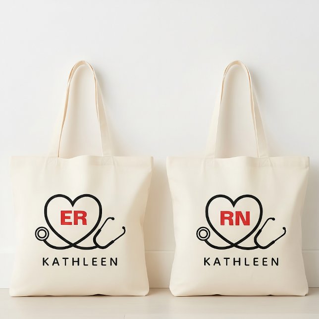 Custom Nurse Tote, Monogram Gift for RN ER Nurse Tote Bag (custom rn graduation tote bag, custom er nurse appreciation gift, medical healthcare worker tote)