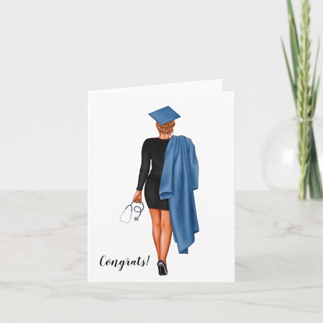 Custom Nursing School Woman (Red Hair) Graduation Card (Front)