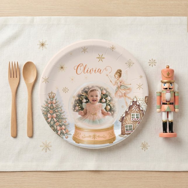  Custom Nutcracker Photo Snow Globe 1st Birthday Paper Plates (Custom Nutcracker Photo Snow Globe 1st Birthday Paper Plate)