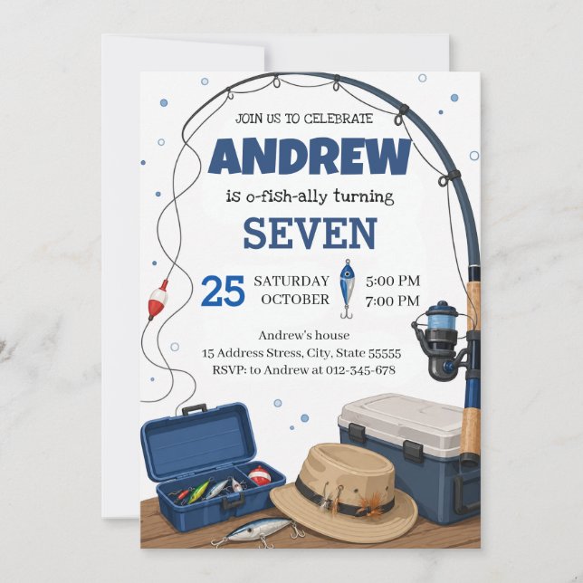 Custom o-fish-ally Fishing Birthday Party Invitation (Front)
