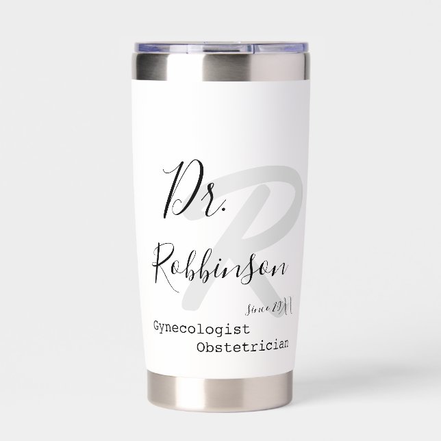 Custom Obgyn Obstetrician Gynecologist Monogram Insulated Tumbler (Front)