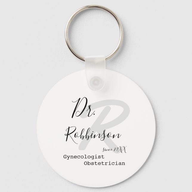 Custom Obgyn Obstetrician Gynecologist Monogram Keychain (Front)