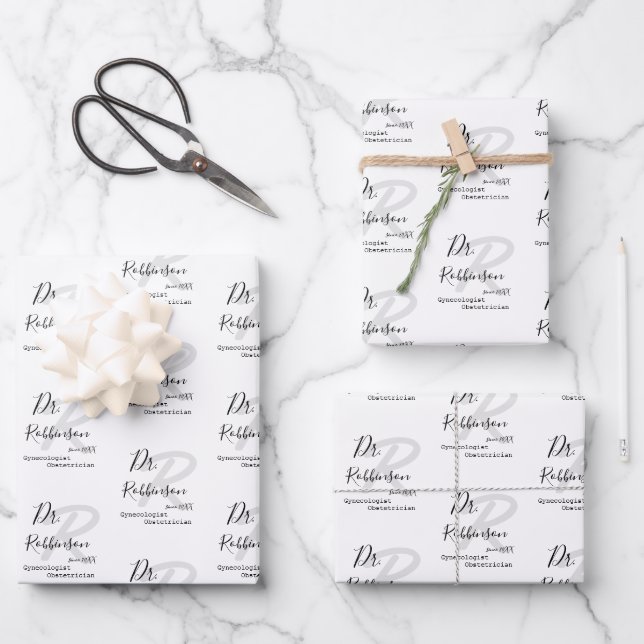 Custom Obgyn Obstetrician Gynecologist Monogram Wrapping Paper Sheets (Front)