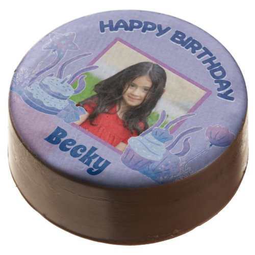 Custom Ocean Purple Blue Watercolor Happy Birthday Chocolate Covered Oreo