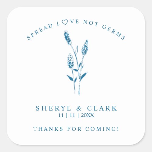 Custom Ocean Wildflowers Wedding Hand Sanitizer Square Sticker