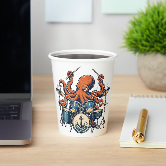 Custom Octopus Drummer Design Paper Cups (Insitu)