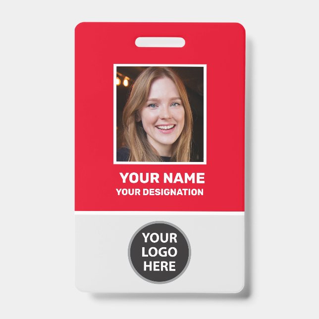 Custom Office Employee Photo, Bar Code, Logo, Name Badge (Front)