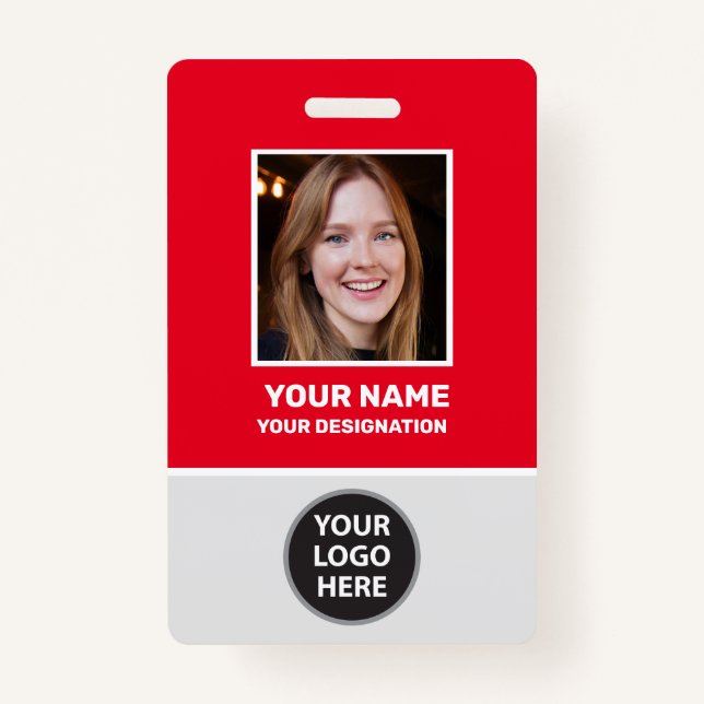 Custom Office Employee Photo, Bar Code, Logo, Name Badge (Front)
