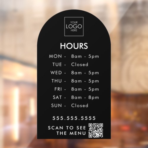 Custom Office Hours With QR Code Your Logo Store Window Cling