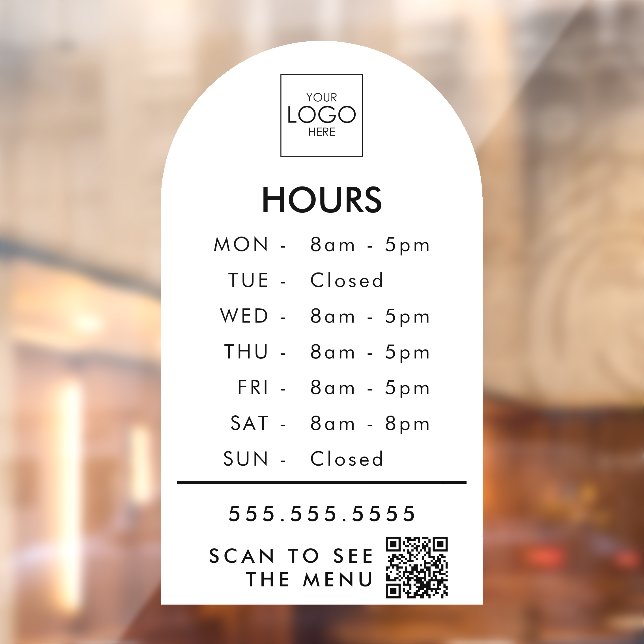 Custom Office Hours With QR Code Your Logo Store Window Cling (Sheet 2)