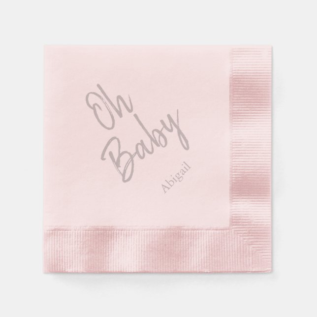 Custom Oh Baby "Name" Pink Baby Shower  Napkins (Front)
