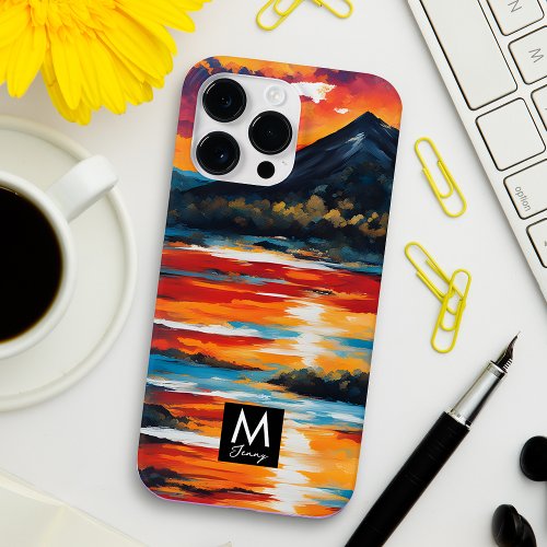Custom Oil Painting Sunset Landscape Monogram Name Case_Mate iPhone 14 Pro Max Case